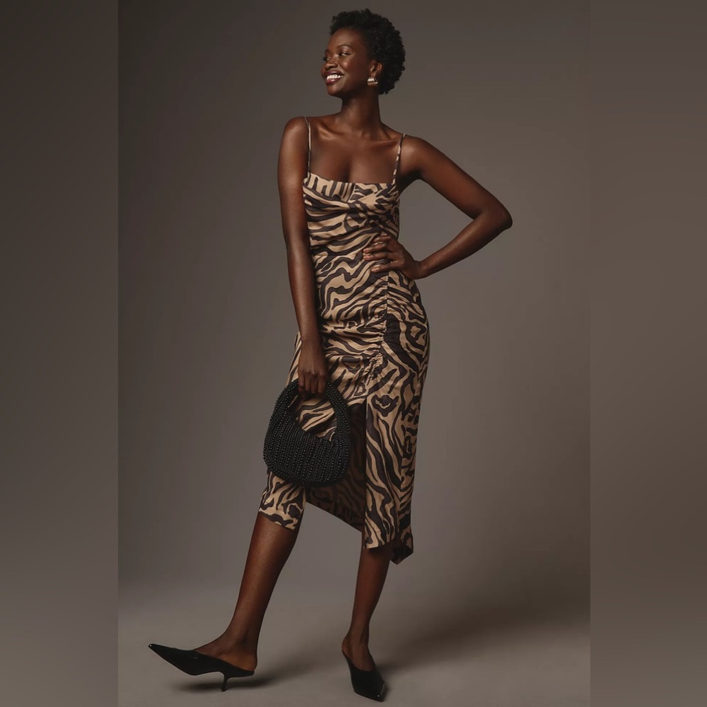 By Anthropologie Sleeveless Draped-Back Asymmetric Slip Midi Dress NWT